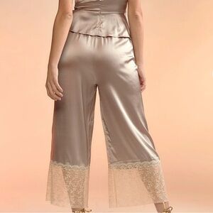 Cynthia Rowley Wide-Leg Lace-Trim Silk Pants